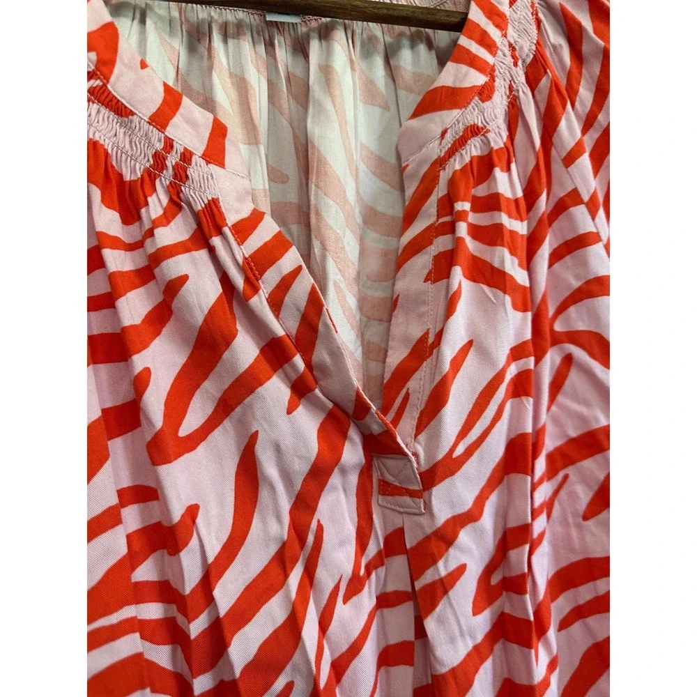 Crown & Ivy Womens Orange Zebra Print 3/4 Sleeve Button‎ Blouse Size L